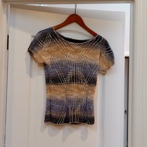 NIC+ZOE blue and tan knitted top petite small
